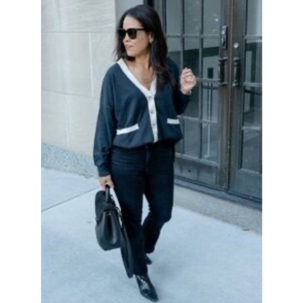 Mersea The Anywhere Cardigan Sweater Midnight Sand Button Down One Size
